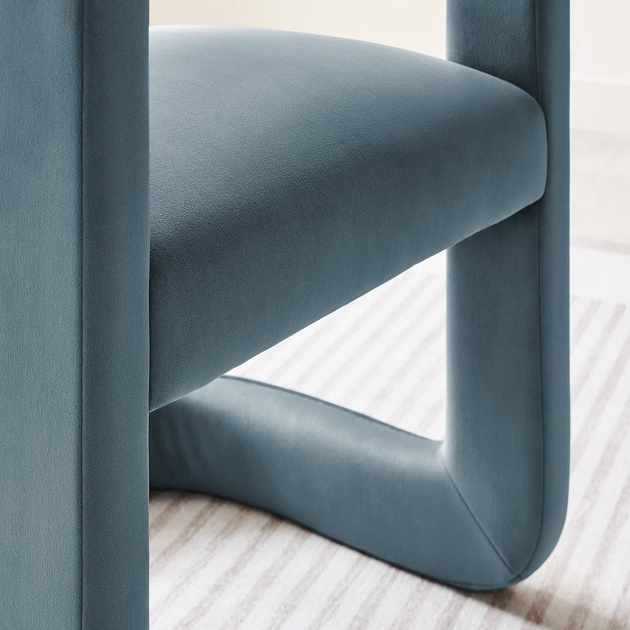 Sepia Performance Velvet Barrel Accent Chair in Cadet Blue