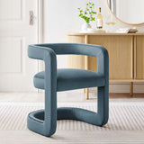 Sepia Performance Velvet Barrel Accent Chair in Cadet Blue