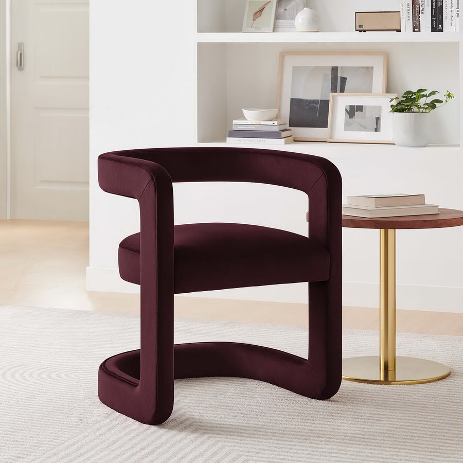 Sepia Barrel Performance Velvet Dining Chair in Mulberry