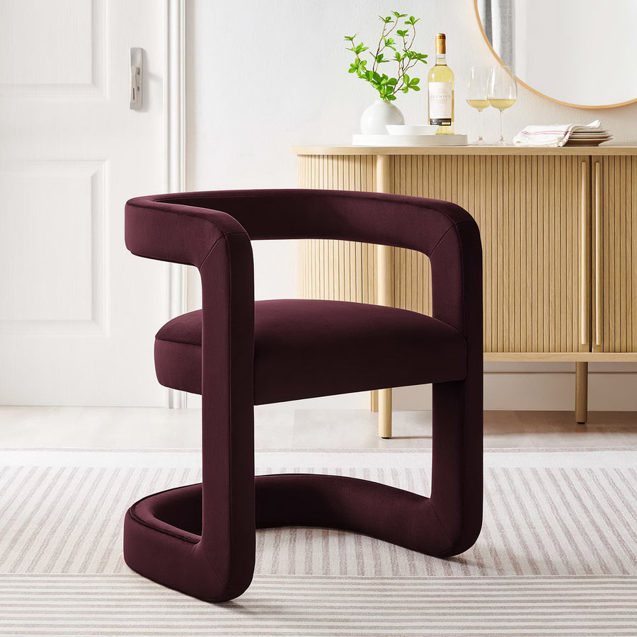 Sepia Barrel Performance Velvet Dining Chair in Mulberry