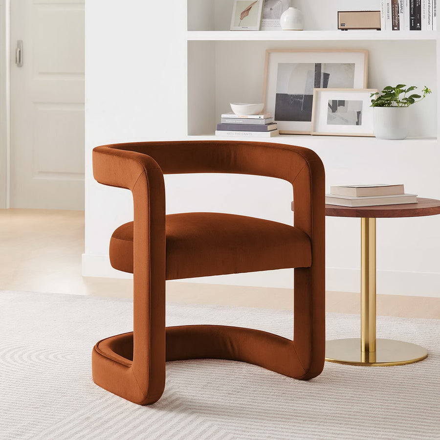 Sepia Barrel Performance Velvet Dining Chair in Rust