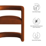 Sepia Performance Velvet Barrel Accent Chair in Rust