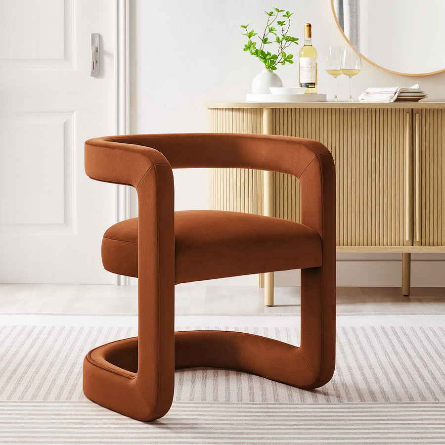 Sepia Barrel Performance Velvet Dining Chair in Rust
