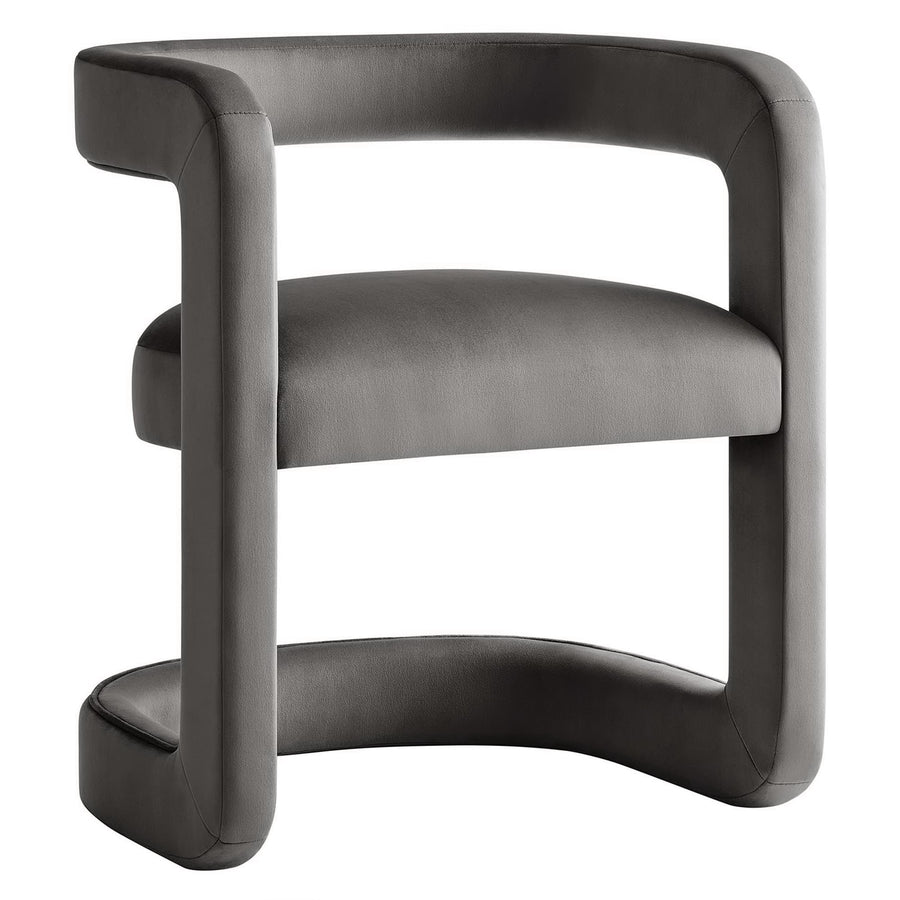 Sepia Performance Velvet Barrel Accent Chair in Storm Gray