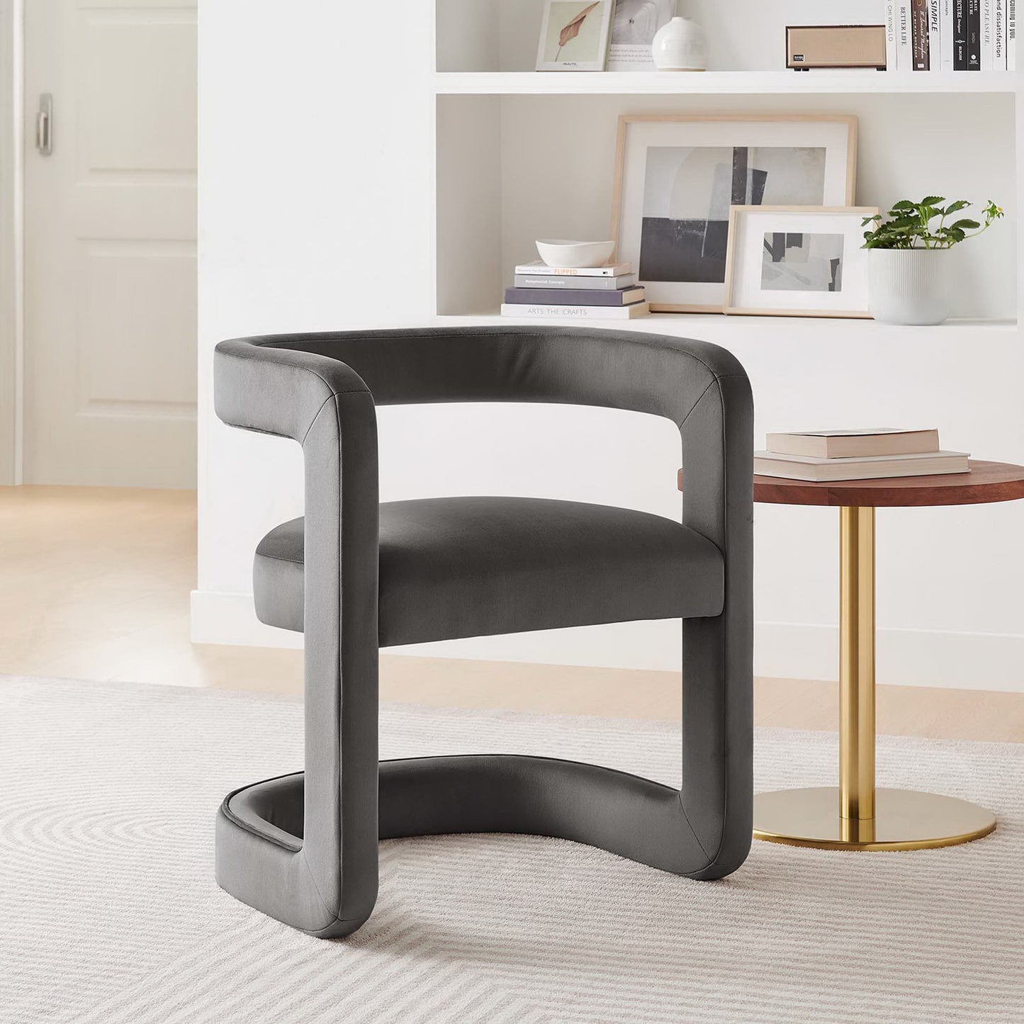 Sepia Barrel Performance Velvet Dining Chair in Storm Gray