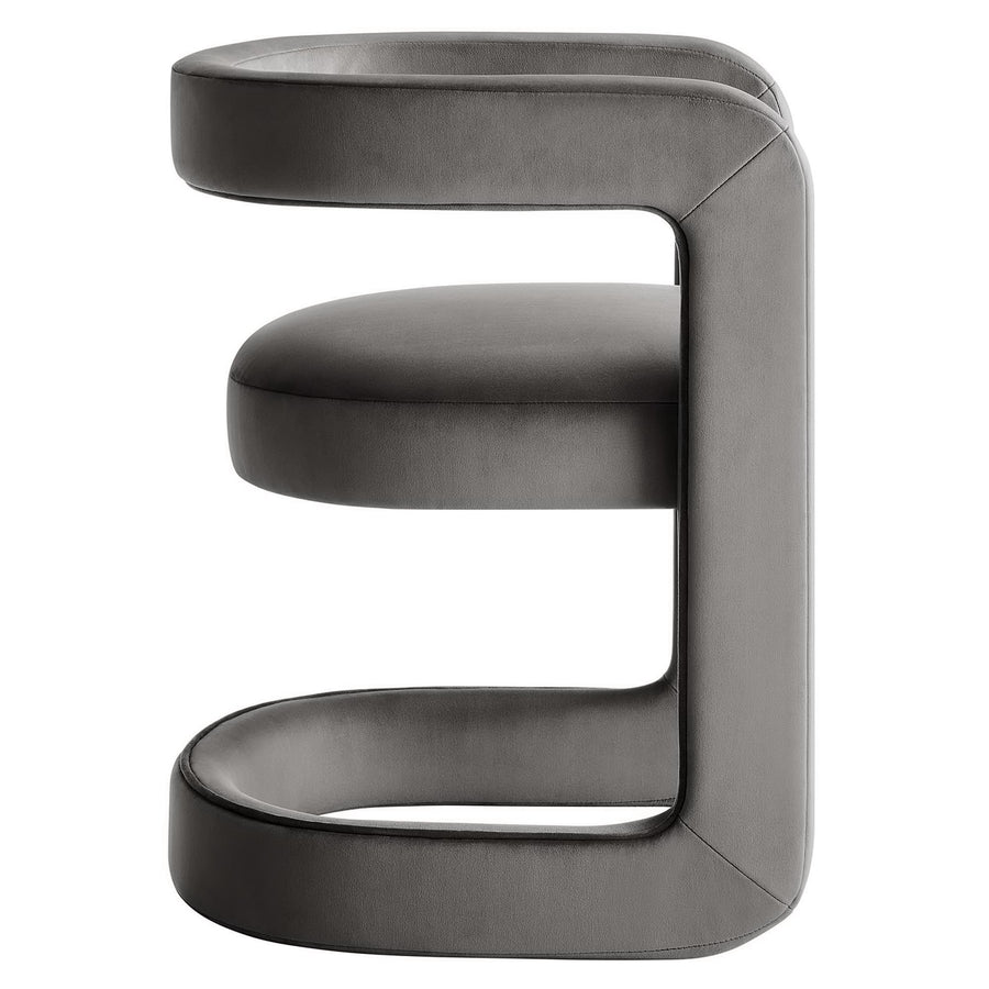 Sepia Performance Velvet Barrel Accent Chair in Storm Gray