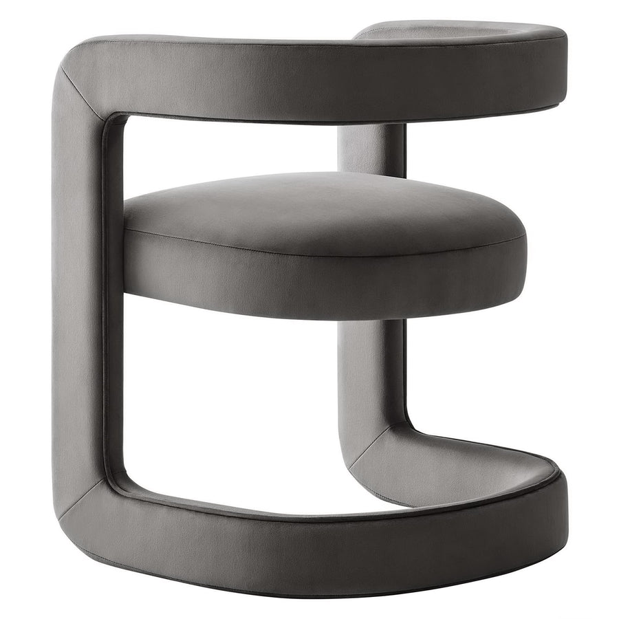 Sepia Performance Velvet Barrel Accent Chair in Storm Gray