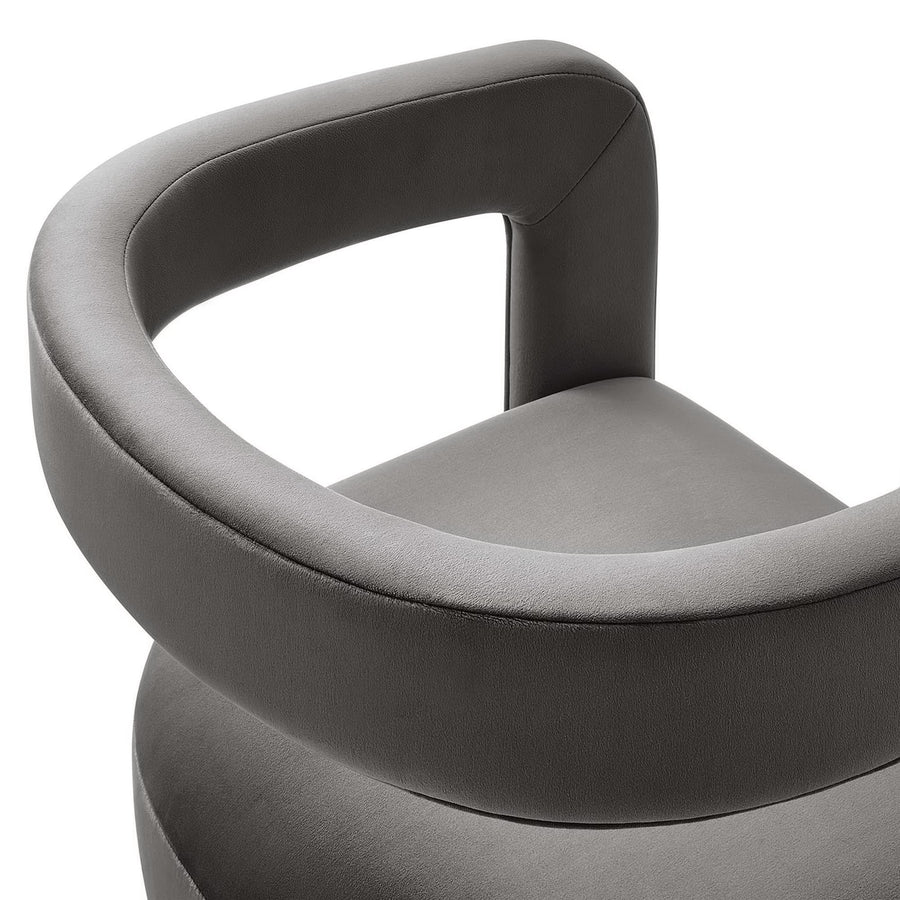 Sepia Performance Velvet Barrel Accent Chair in Storm Gray