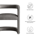 Sepia Performance Velvet Barrel Accent Chair in Storm Gray