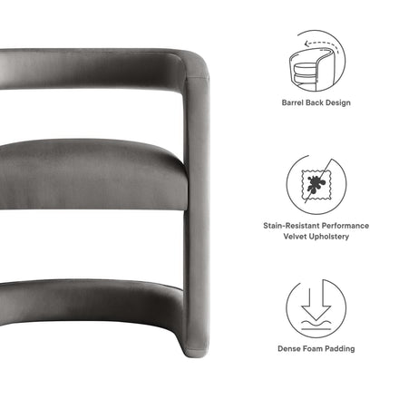 Winslow Performance Velvet Barrel Accent Chair in Storm Gray