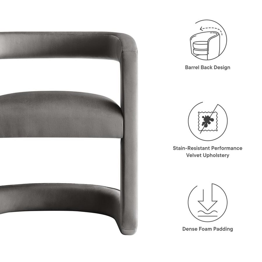 Sepia Performance Velvet Barrel Accent Chair in Storm Gray