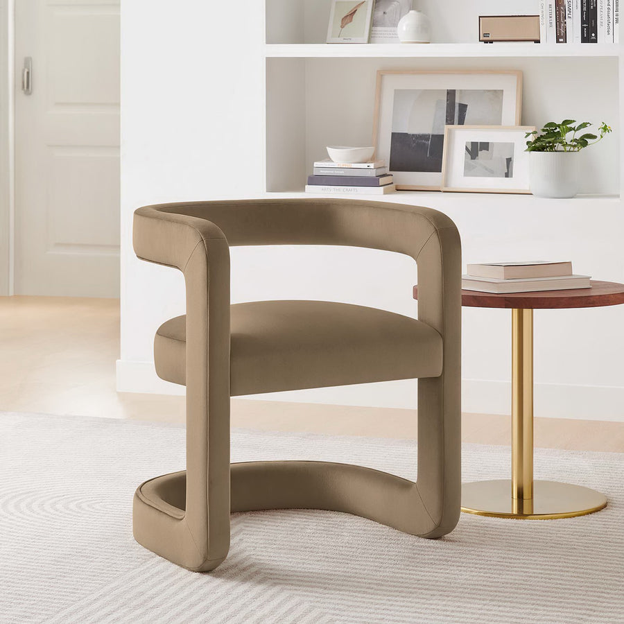 Sepia Barrel Performance Velvet Dining Chair in Taupe