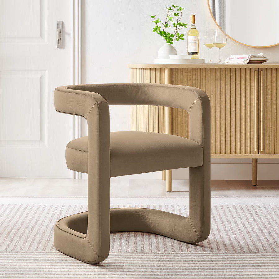 Sepia Barrel Performance Velvet Dining Chair in Taupe