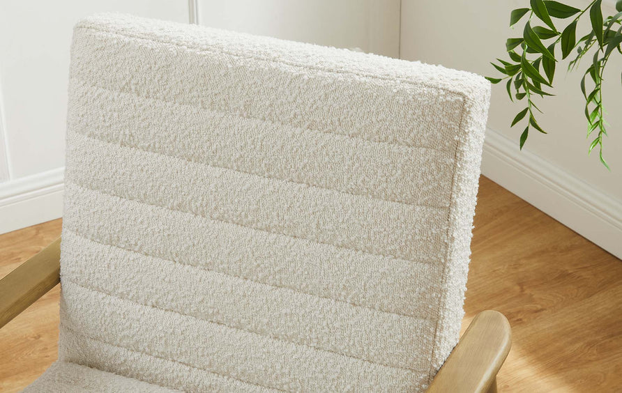 Xavier Boucle Fabric Accent Chair in Ivory