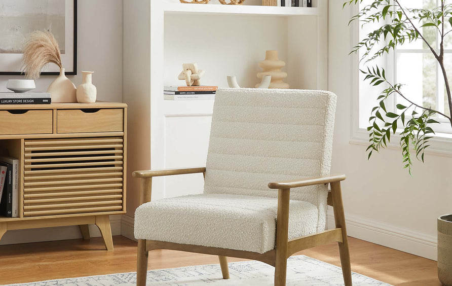 Xavier Boucle Fabric Accent Chair in Ivory