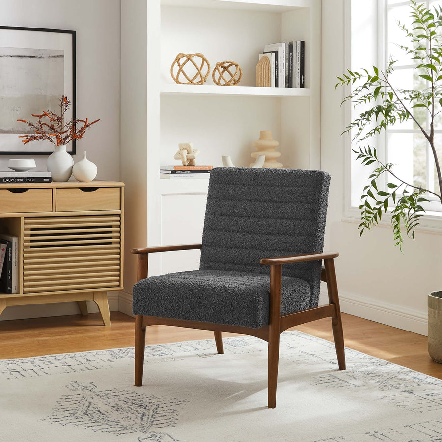 Xavier Boucle Fabric Accent Chair in Walnut Charcoal