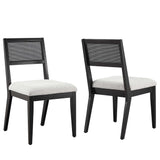 Bergen Faux Rattan Fabric Dining Chairs Set of 2 in Heathered Weave Light Gray