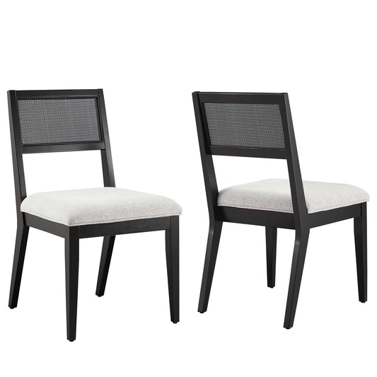 Nimba Faux Rattan Fabric Dining Chairs Set of 2 by Furniture For America