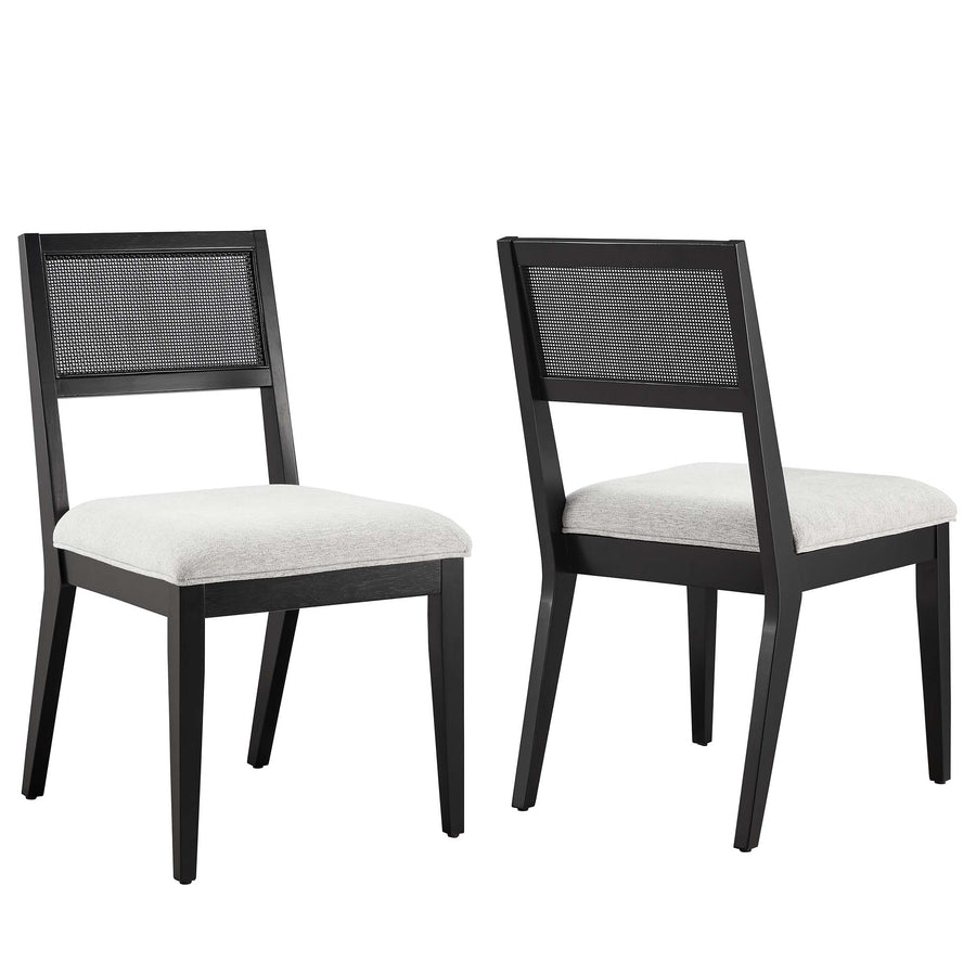 Bergen Faux Rattan Fabric Dining Chairs Set of 2 in Heathered Weave Light Gray