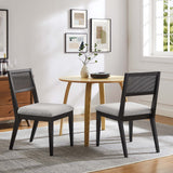 Bergen Faux Rattan Fabric Dining Chairs Set of 2 in Heathered Weave Light Gray