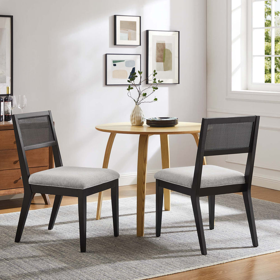 Bergen Faux Rattan Fabric Dining Chairs Set of 2 in Heathered Weave Light Gray