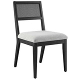 Bergen Faux Rattan Fabric Dining Chairs Set of 2 in Heathered Weave Light Gray