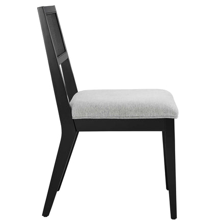 Nimba Faux Rattan Fabric Dining Chairs Set of 2 in Heathered Weave Light Gray