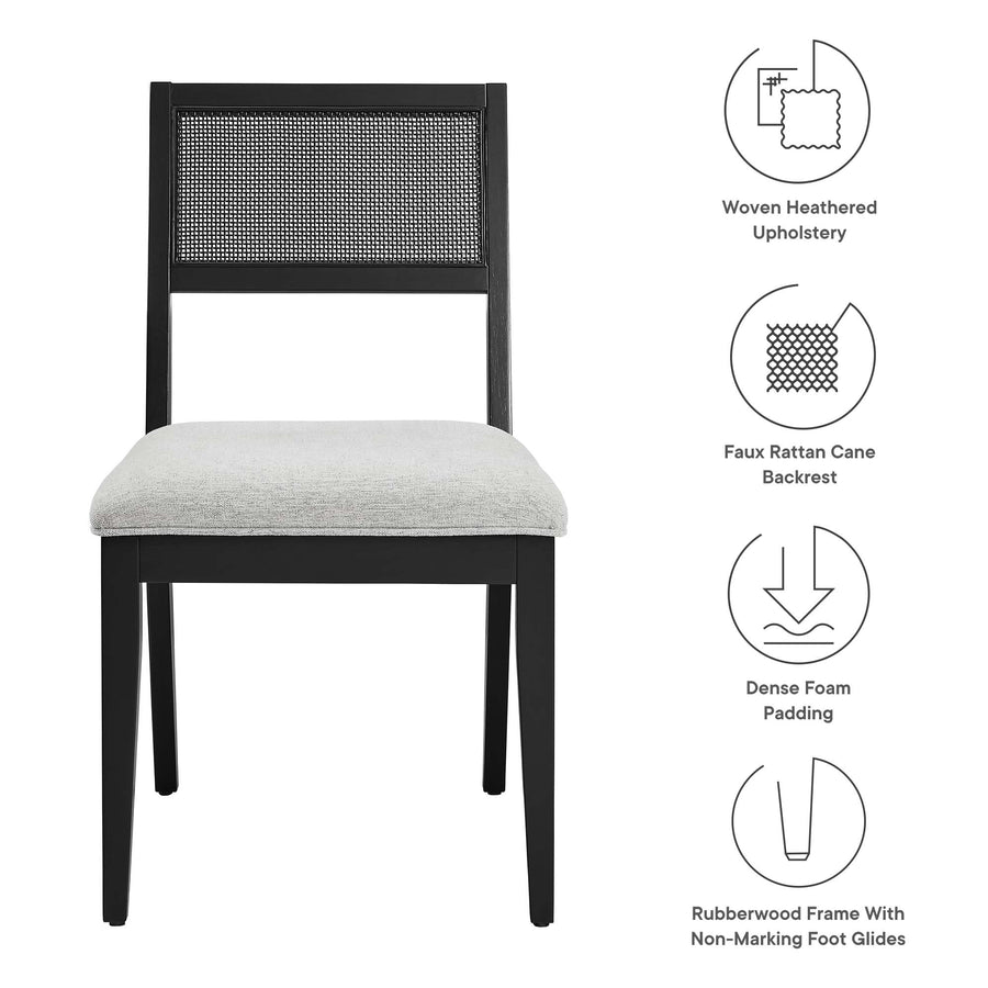 Bergen Faux Rattan Fabric Dining Chairs Set of 2 in Heathered Weave Light Gray