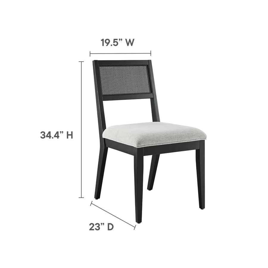 Bergen Faux Rattan Fabric Dining Chairs Set of 2 in Heathered Weave Light Gray