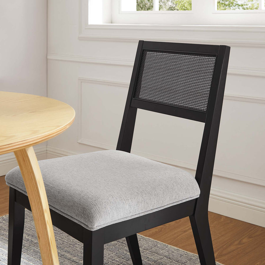 Bergen Faux Rattan Fabric Dining Chairs Set of 2 in Heathered Weave Light Gray