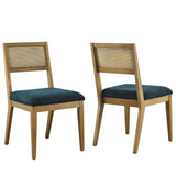 Bergen Faux Rattan Fabric Dining Chairs Set of 2 in Heathered Weave Azure