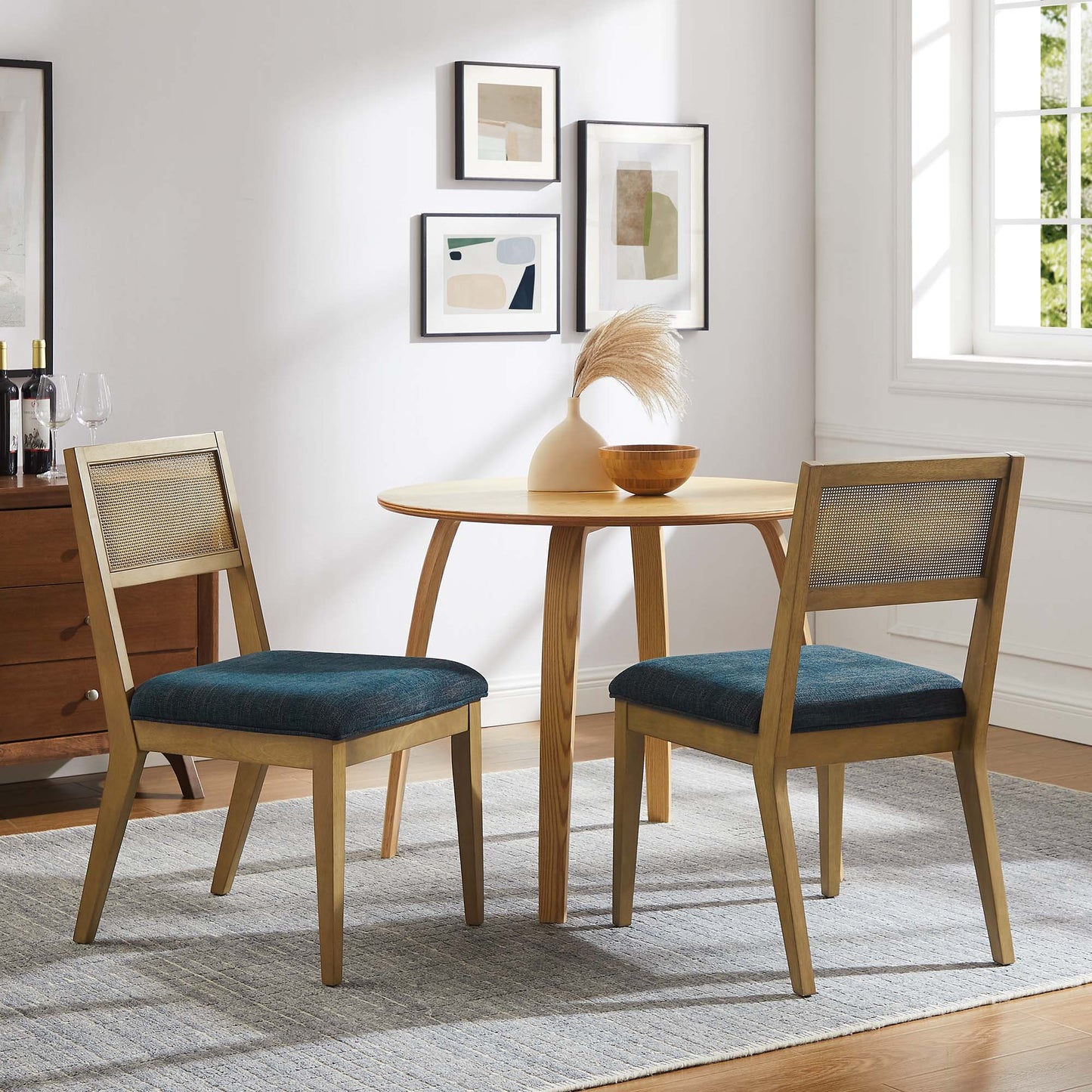 Nimba Faux Rattan Fabric Dining Chairs Set of 2 by Furniture For America