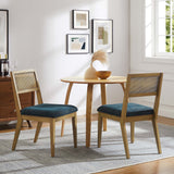 Bergen Faux Rattan Fabric Dining Chairs Set of 2 in Heathered Weave Azure