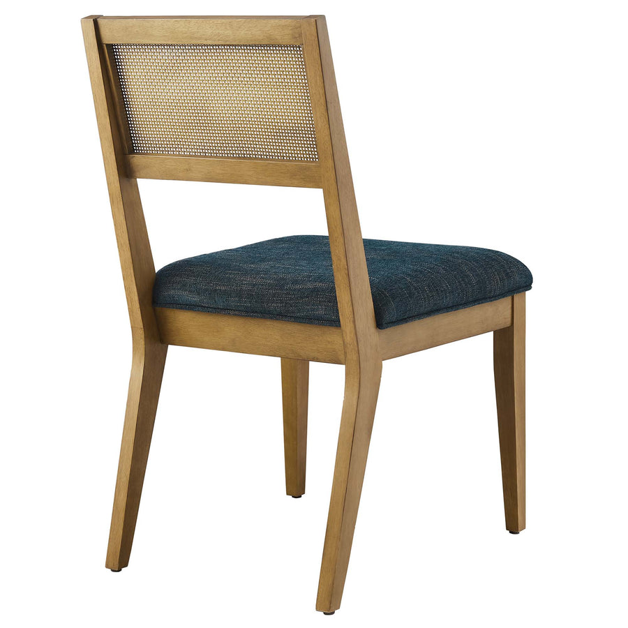 Bergen Faux Rattan Fabric Dining Chairs Set of 2 in Heathered Weave Azure