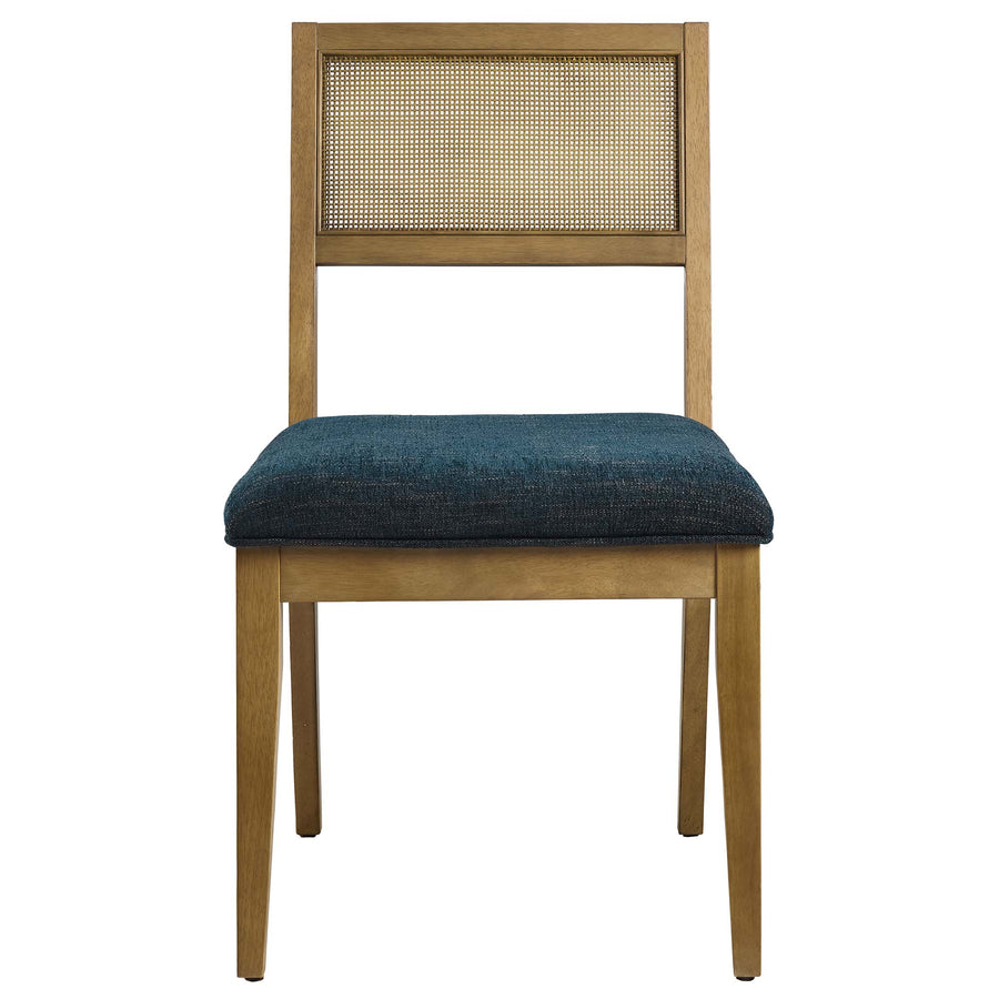 Bergen Faux Rattan Fabric Dining Chairs Set of 2 in Heathered Weave Azure