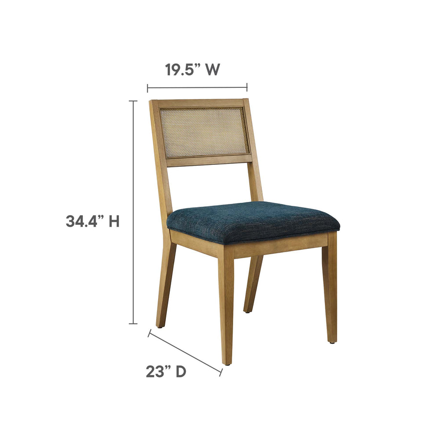 Bergen Faux Rattan Fabric Dining Chairs Set of 2 in Heathered Weave Azure