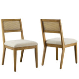 Bergen Faux Rattan Fabric Dining Chairs Set of 2 in Heathered Weave Ivory