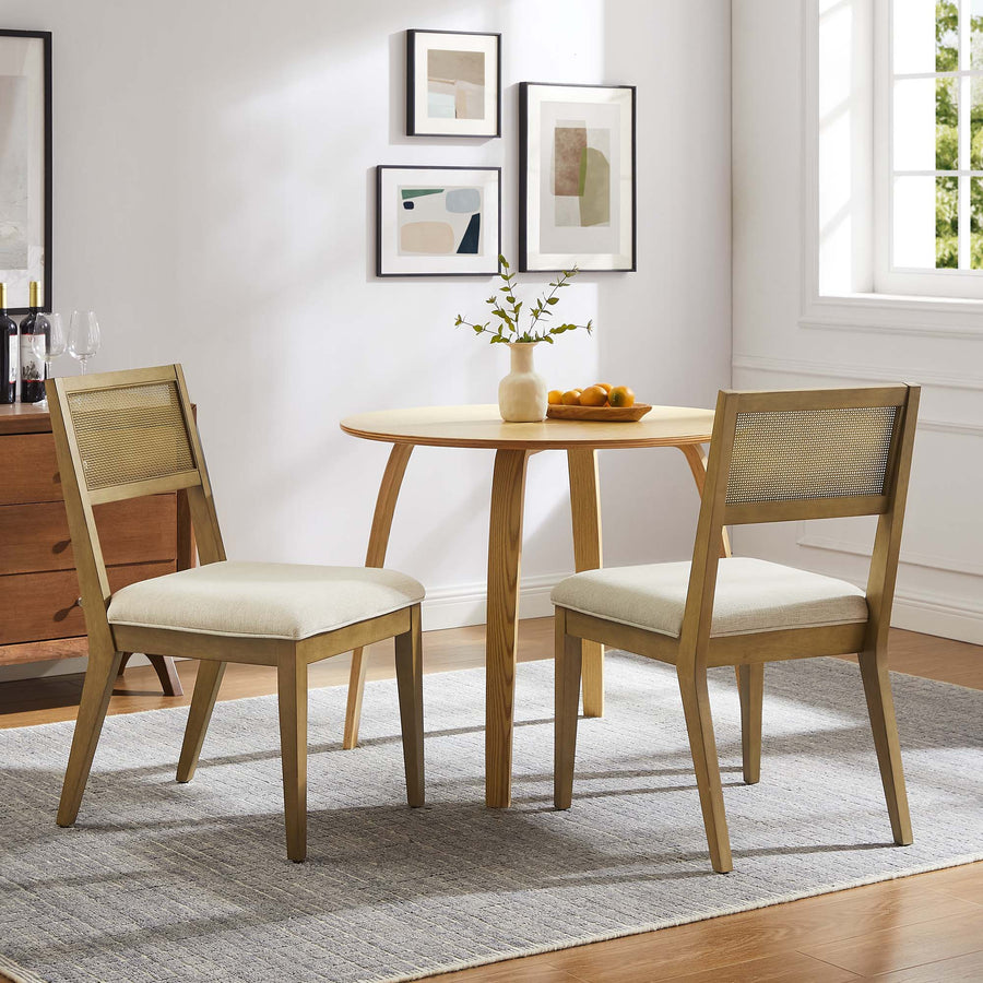 Bergen Faux Rattan Fabric Dining Chairs Set of 2 in Heathered Weave Ivory