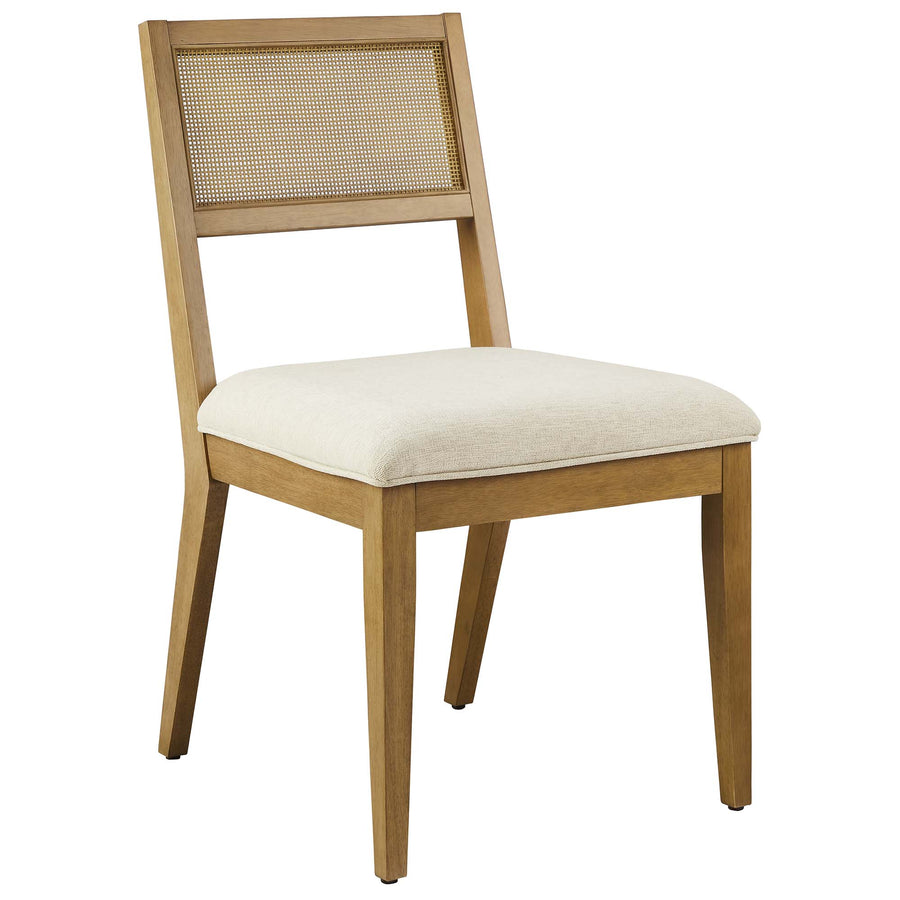 Bergen Faux Rattan Fabric Dining Chairs Set of 2 in Heathered Weave Ivory