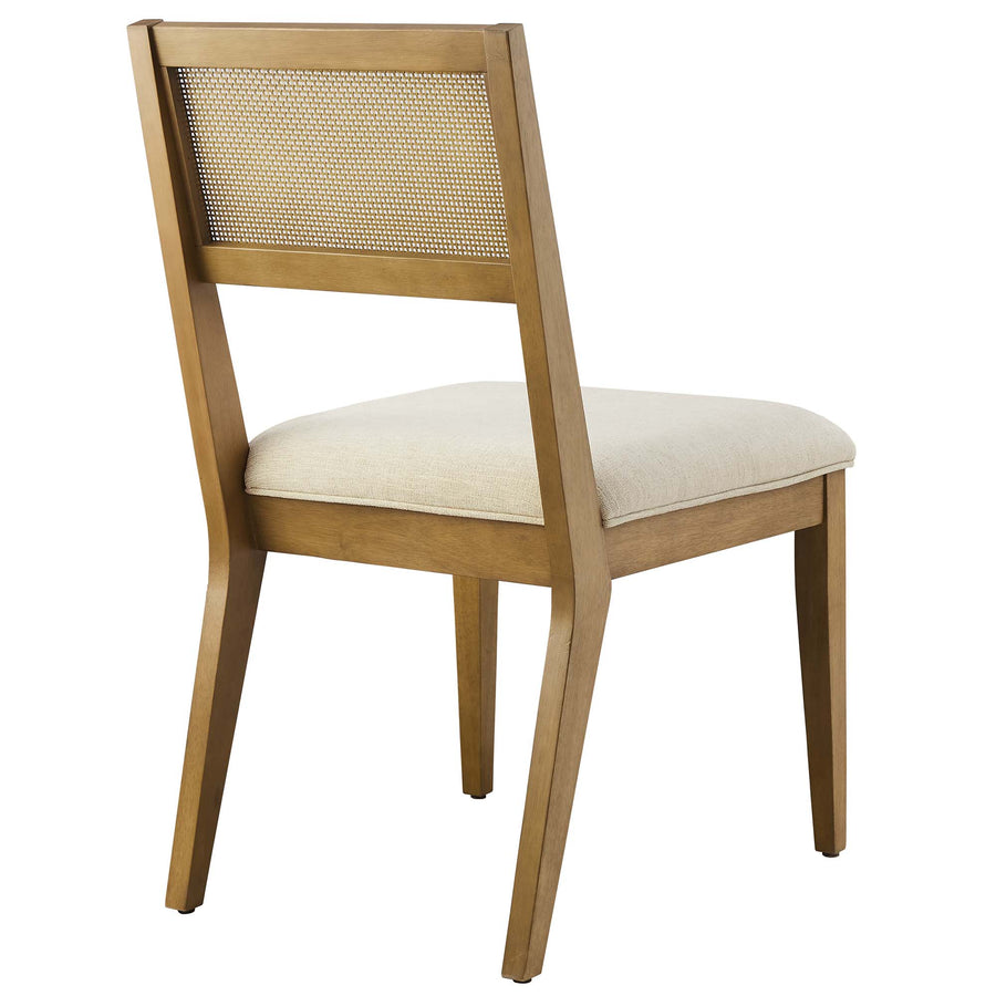 Bergen Faux Rattan Fabric Dining Chairs Set of 2 in Heathered Weave Ivory