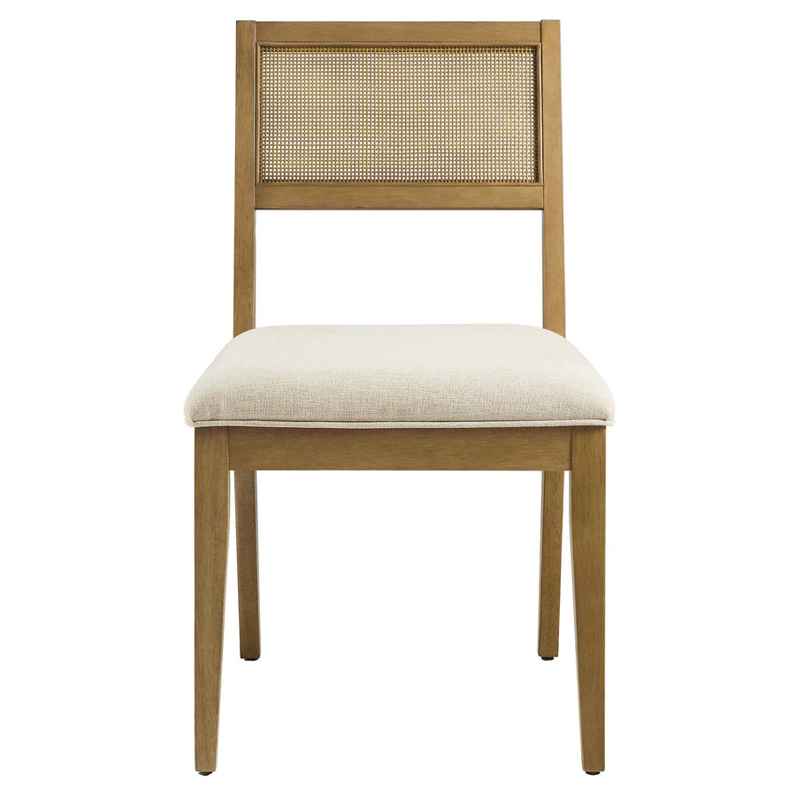 Bergen Faux Rattan Fabric Dining Chairs Set of 2 in Heathered Weave Ivory