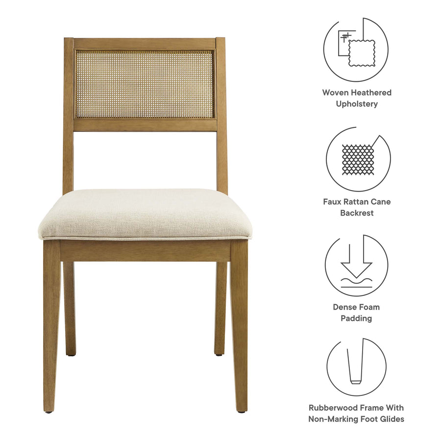 Bergen Faux Rattan Fabric Dining Chairs Set of 2 in Heathered Weave Ivory