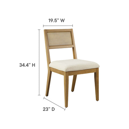 Nimba Faux Rattan Fabric Dining Chairs Set of 2 in Heathered Weave Ivory