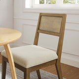 Bergen Faux Rattan Fabric Dining Chairs Set of 2 in Heathered Weave Ivory
