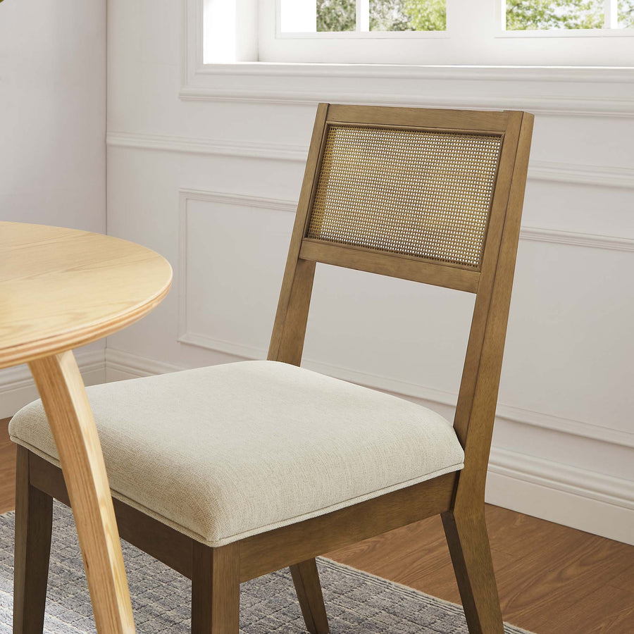 Bergen Faux Rattan Fabric Dining Chairs Set of 2 in Heathered Weave Ivory