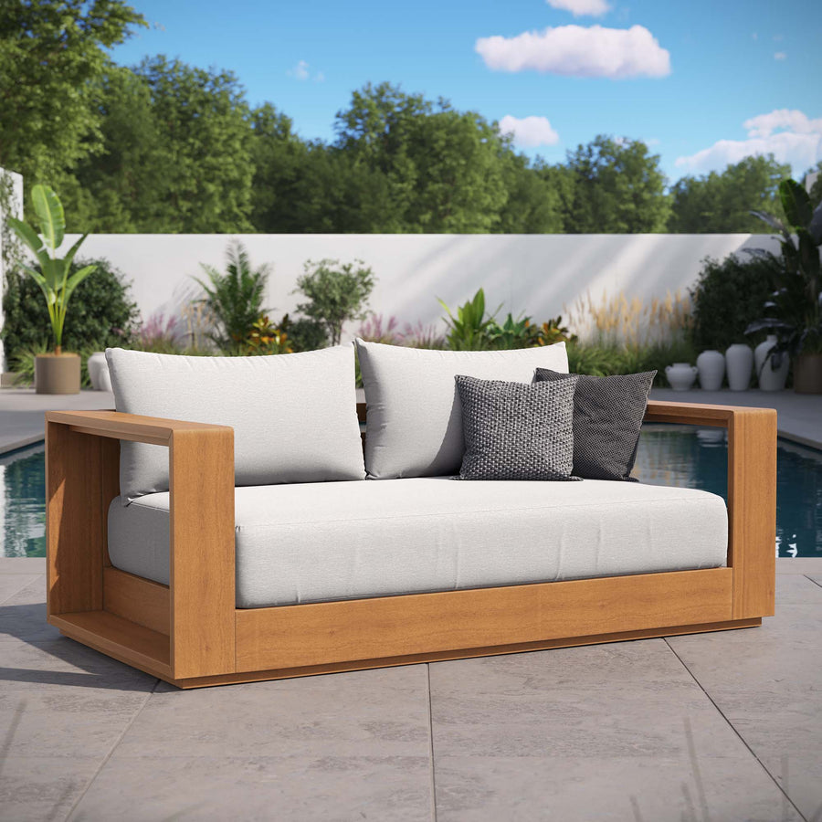 Aspen Acacia Wood Outdoor Patio Acacia Wood Loveseat in Natural Light Gray