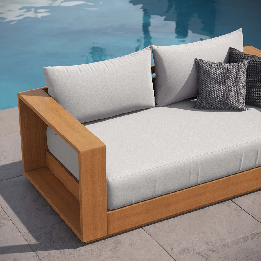 Aspen Acacia Wood Outdoor Patio Acacia Wood Loveseat in Natural Light Gray