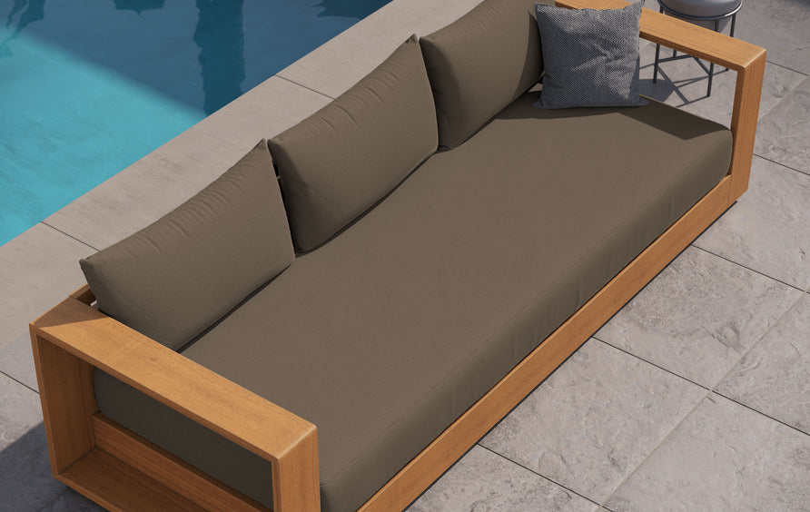 Aspen Outdoor Patio Acacia Wood Sofa in Natural Cocoa