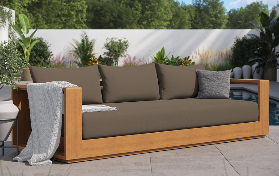 Aspen Outdoor Patio Acacia Wood Sofa in Natural Cocoa
