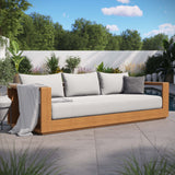 Aspen Outdoor Patio Acacia Wood Sofa in Natural Light Gray